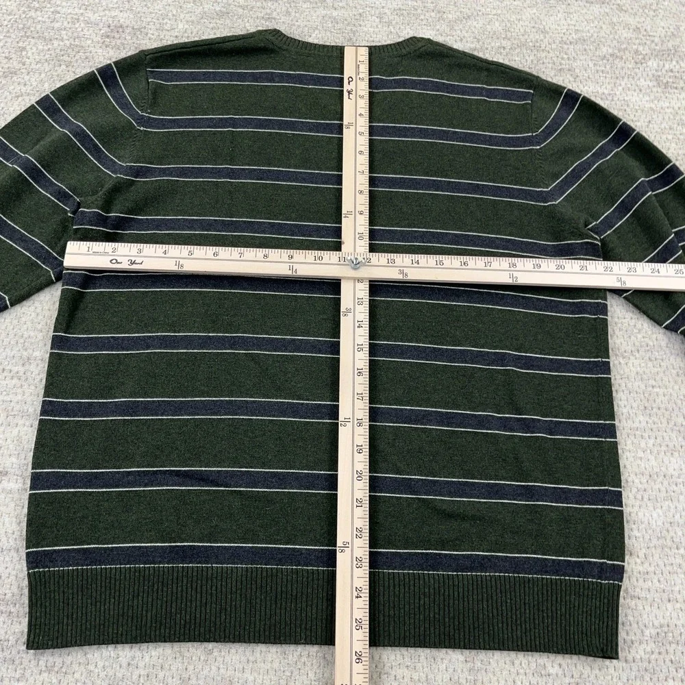 Tommy‎ Hilfiger Sweater Men Medium Olive Green Striped V Neck Lightweight Golf